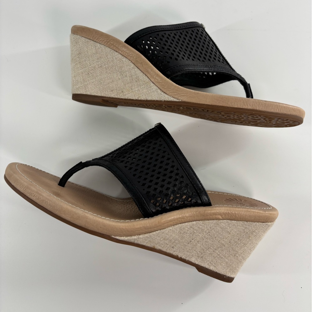 Ugg Solena leather wedge sandals black 9.5 *Runs small, fits like an 8 - Picture 9 of 12